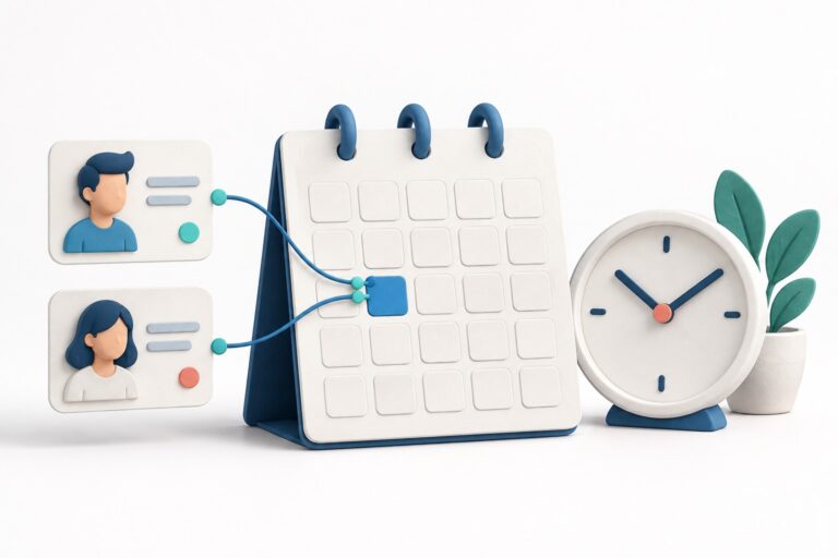 A calendar, clock and customer cards for appointment scheduling