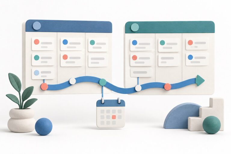 Project boards, task cards and a shared timeline